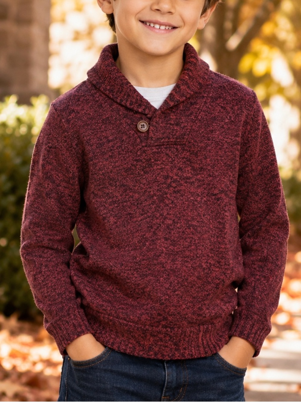Sonoma Boys Shawl Collar Sweater Size 8 Burgundy Marled Knit Holiday
